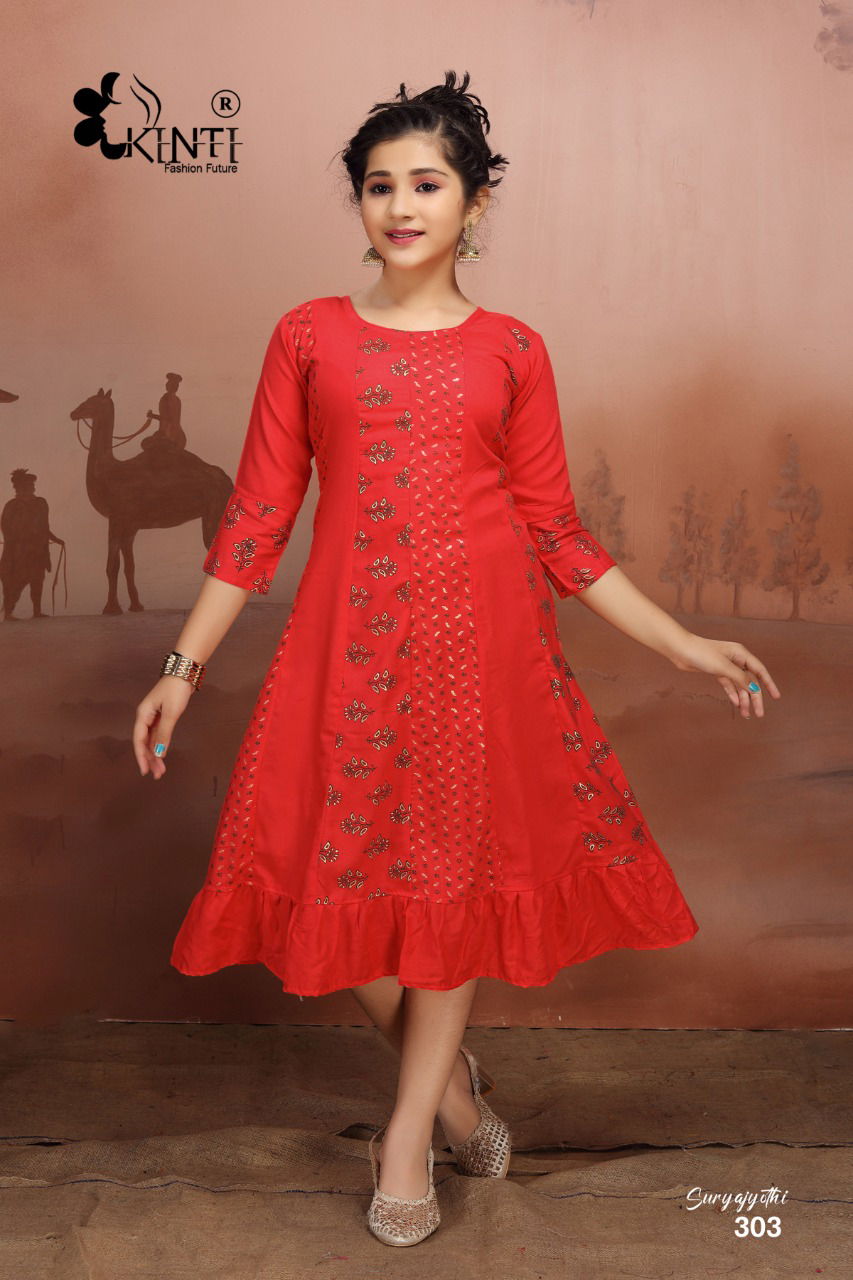 Kinti Suryajyothi New Exclusive Wear Rayon Printed Kids Kurti Collection